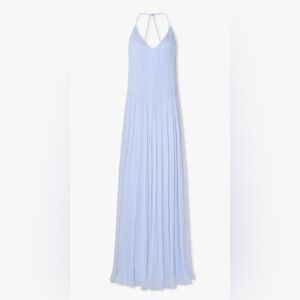 Light Blue Maxi Slip Dress with Pleated Skirt